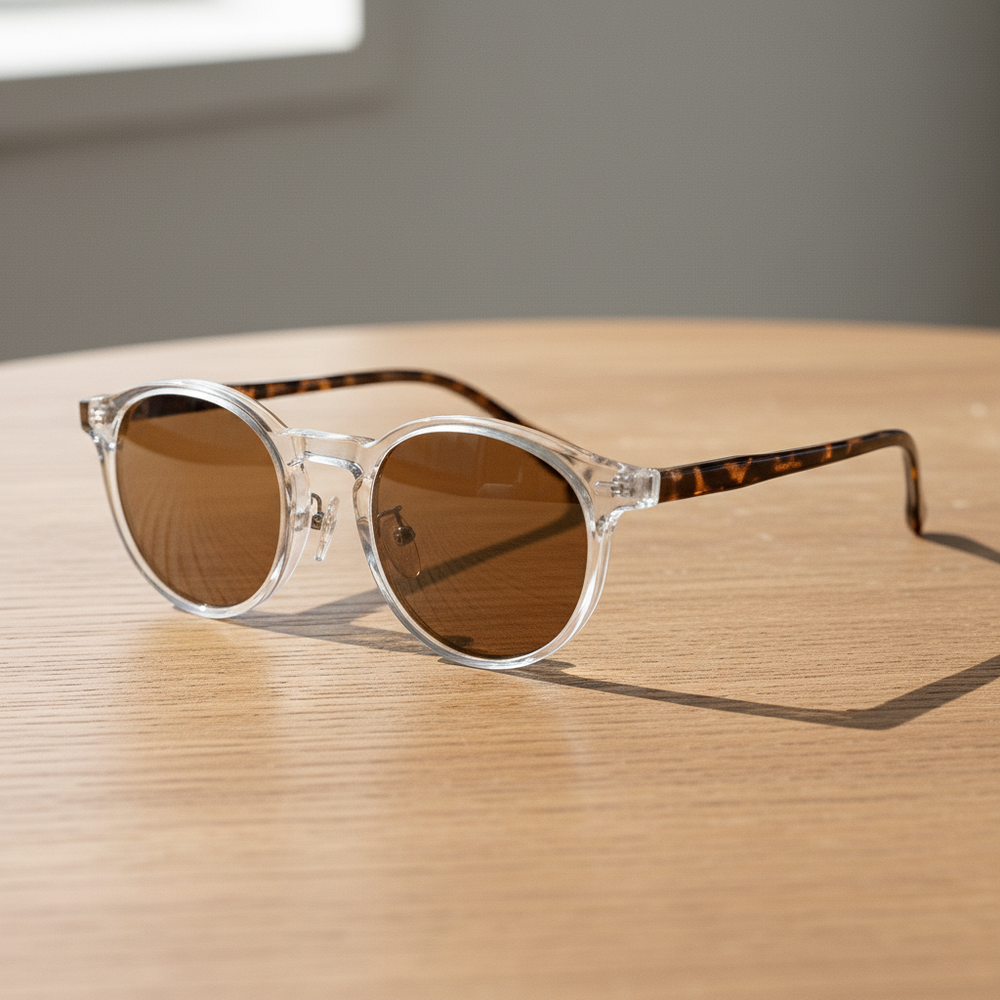 Erin Brown Tinted Lens Sunglasses - Clear Round TR90 Frame