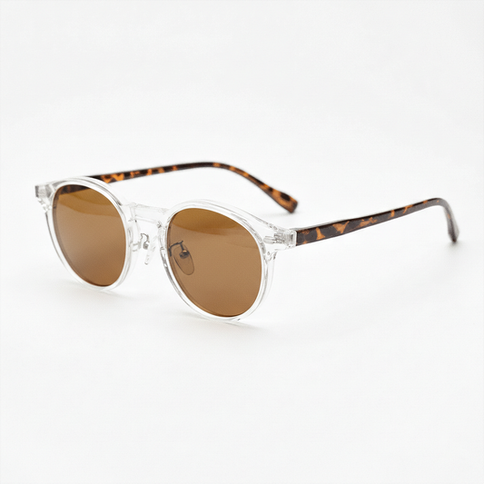 Erin Brown Tinted Lens Sunglasses - Clear Round TR90 Frame - Side View