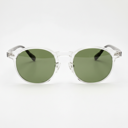 Erin Green Tinted Lens Sunglasses - Clear Round TR90 Frame - Front View