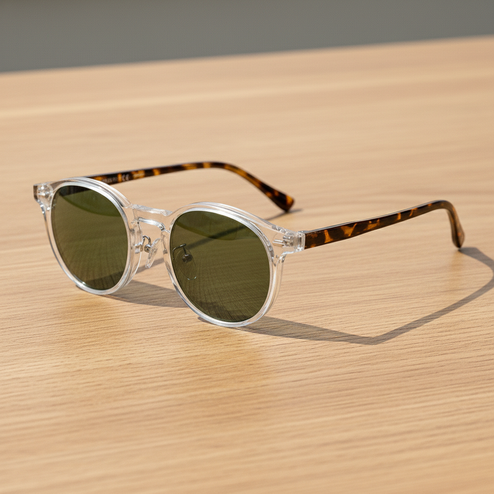 Erin Green Tinted Lens Sunglasses - Clear Round TR90 Frame