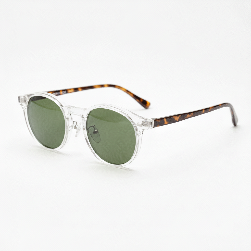 Erin Green Tinted Lens Sunglasses - Clear Round TR90 Frame - Side View
