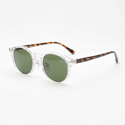 Erin Green Tinted Lens Sunglasses - Clear Round TR90 Frame - Side View