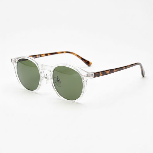 Erin Green Tinted Lens Sunglasses - Clear Round TR90 Frame - Side View