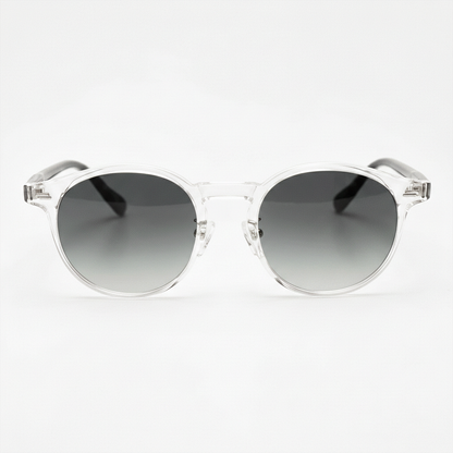 Erin Grey Gradient Lens Sunglasses - Clear Round TR90 Frame - Front View
