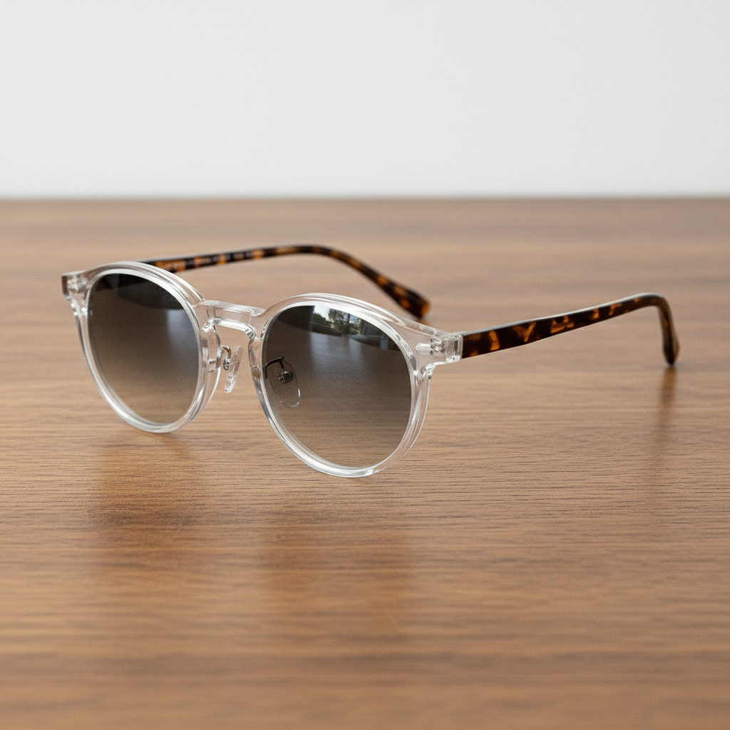 Erin Grey Gradient Lens Sunglasses - Clear Round TR90 Frame - Lifestyle Shot