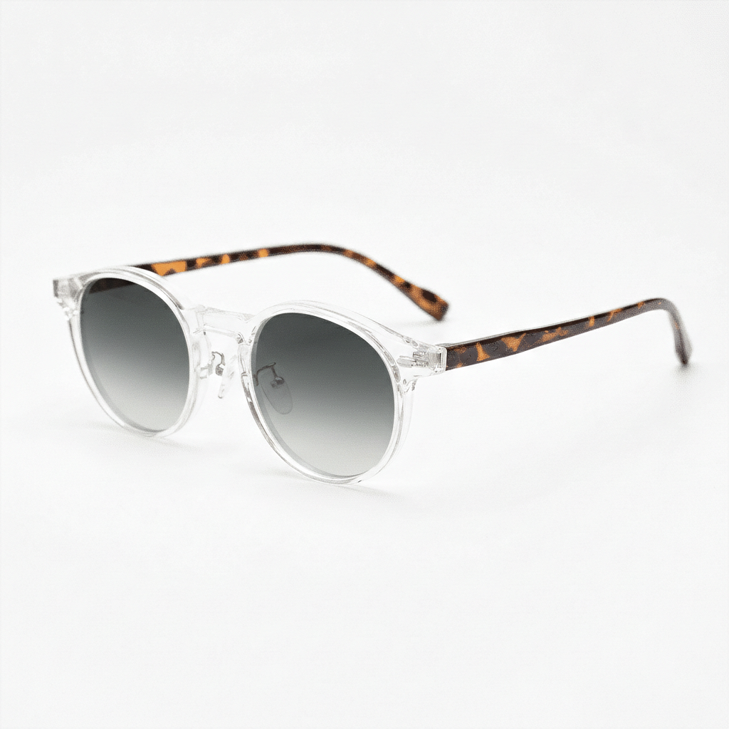 Erin Grey Gradient Lens Sunglasses - Clear Round TR90 Frame - Side View