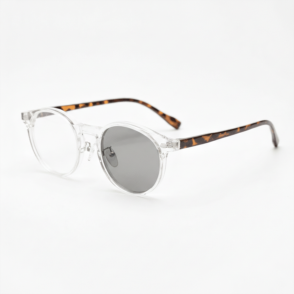 Erin Grey Photochromic Lens Glasses - Clear Round TR90 Frame - Side View