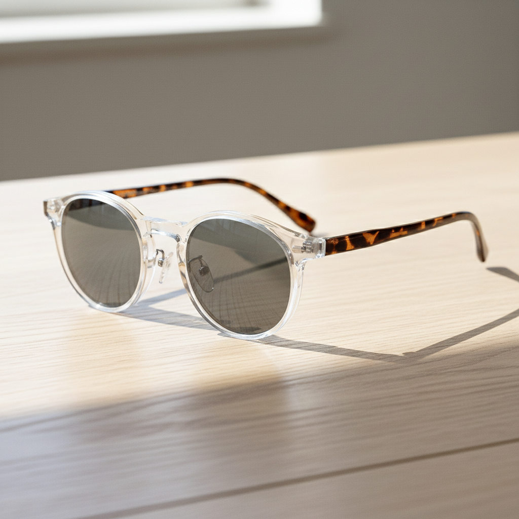 Erin Grey Tinted Lens Sunglasses - Clear Round TR90 Frame - Lifestyle Shot