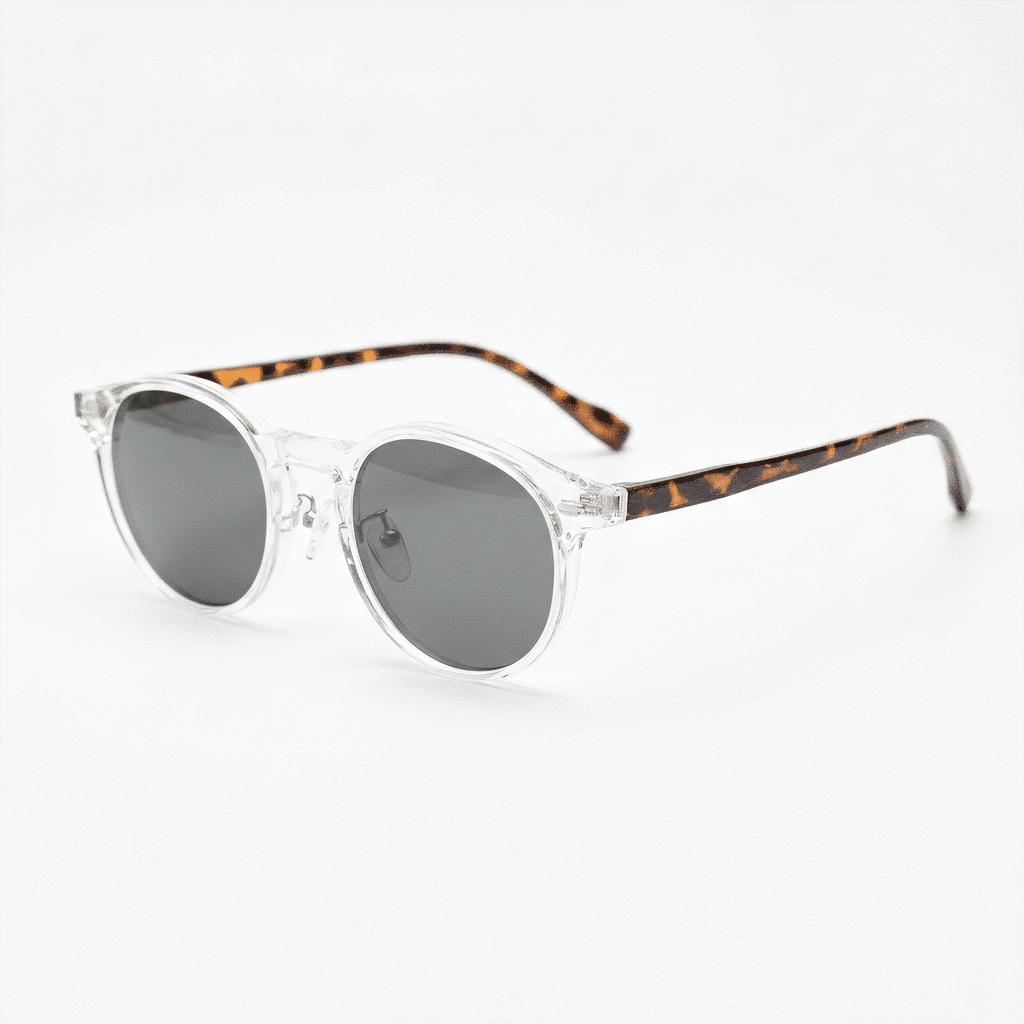 Erin Grey Tinted Lens Sunglasses - Clear Round TR90 Frame - Side View
