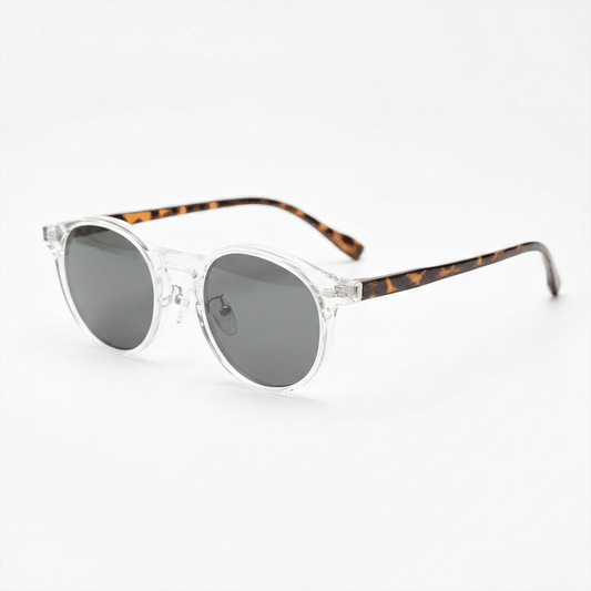Erin Grey Tinted Lens Sunglasses - Clear Round TR90 Frame - Side View