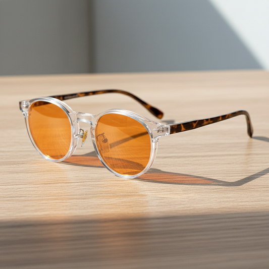 Erin Orange Tinted Lens Sunglasses - Clear Round TR90 Frame - Lifestyle Shot