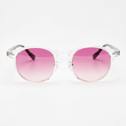 Erin Pink Gradient Lens Sunglasses - Clear Round TR90 Frame - Front View