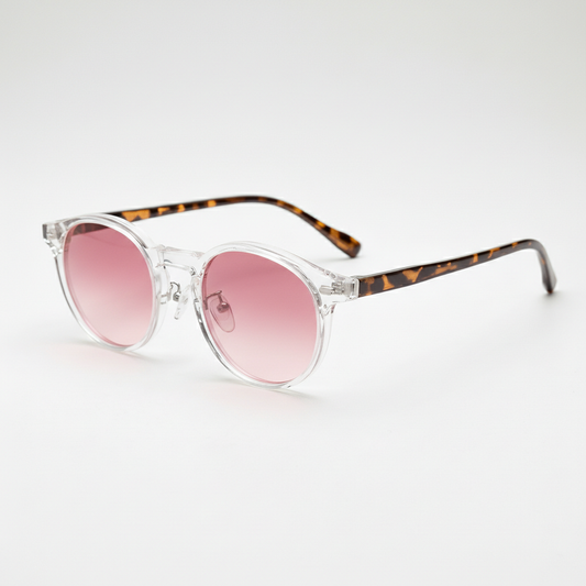 Erin Pink Gradient Lens Sunglasses - Clear Round TR90 Frame - Side View
