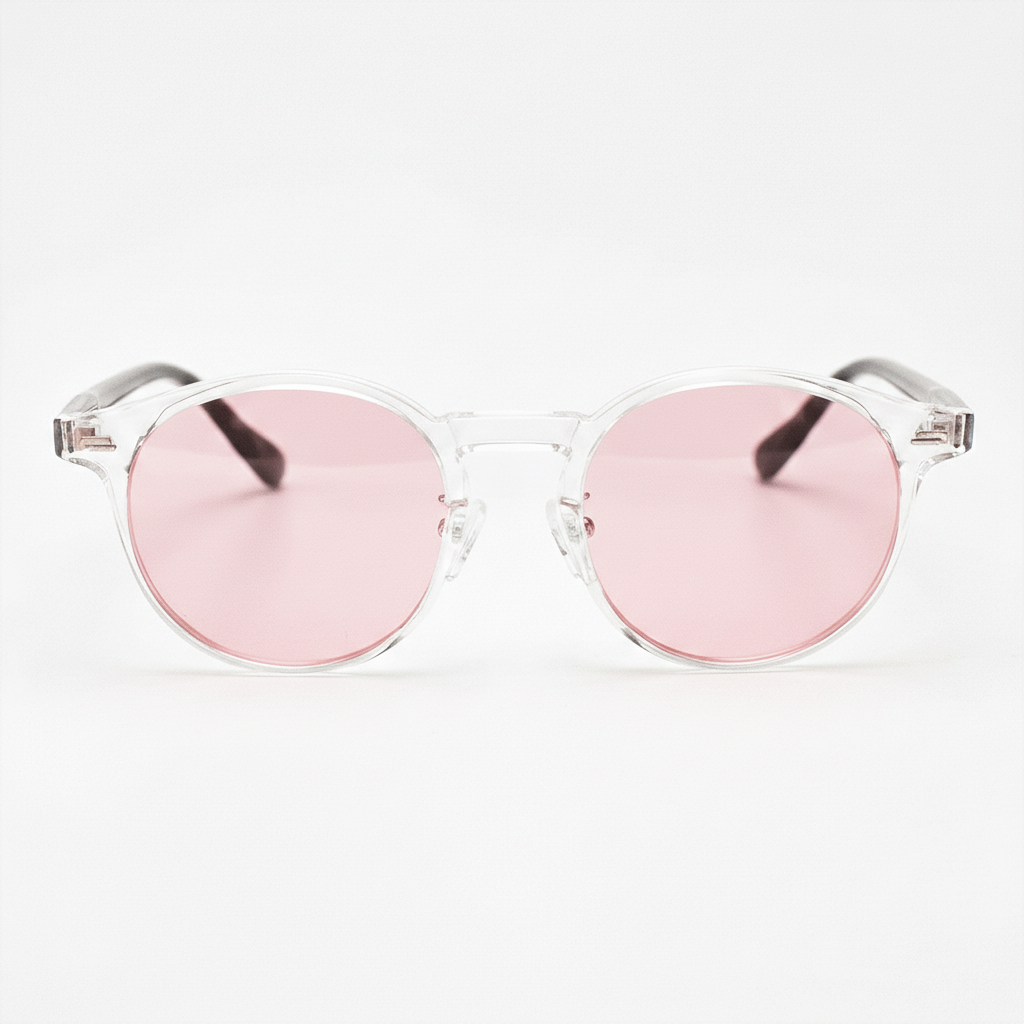 Erin Pink Tinted Lens Sunglasses - Clear Round TR90 Frame - Front View