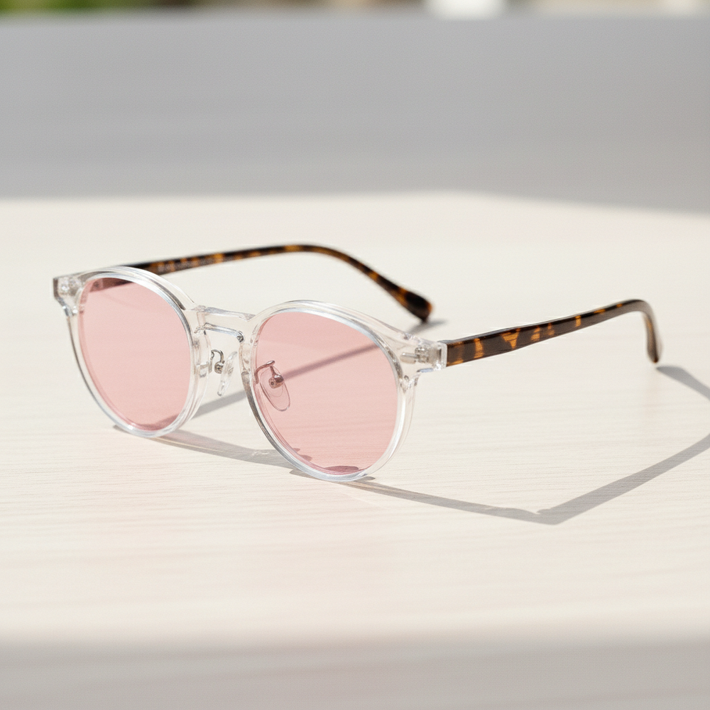 Erin Pink Tinted Lens Sunglasses - Clear Round TR90 Frame
