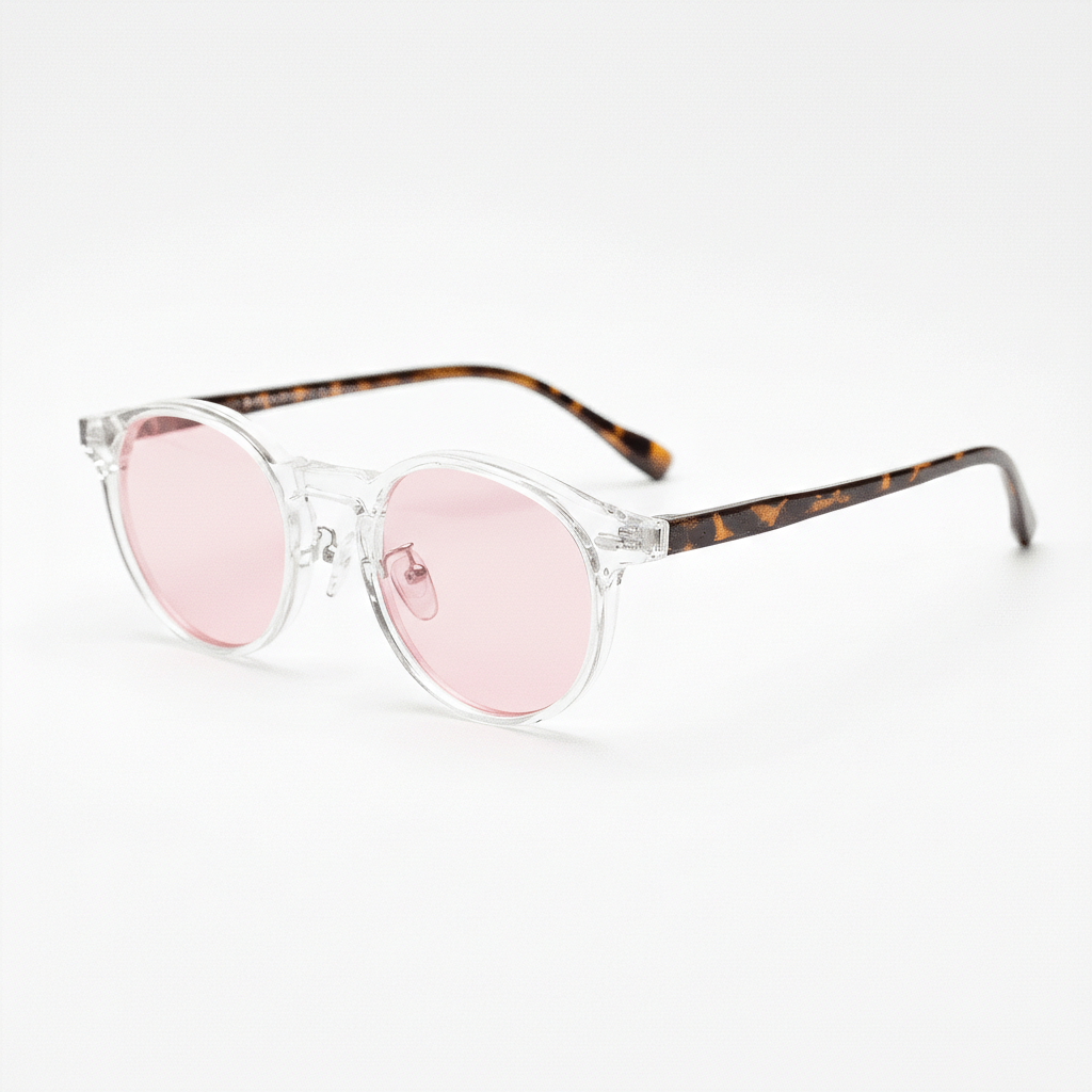 Erin Pink Tinted Lens Sunglasses - Clear Round TR90 Frame - Side View
