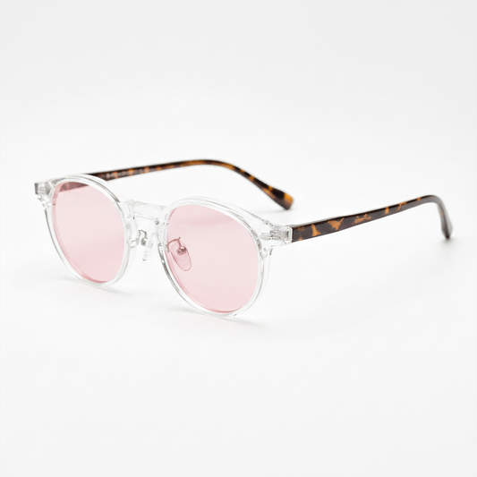 Erin Pink Tinted Lens Sunglasses - Clear Round TR90 Frame - Side View