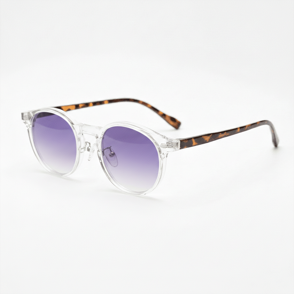 Erin Purple Gradient Lens Sunglasses - Clear Round TR90 Frame - Side View