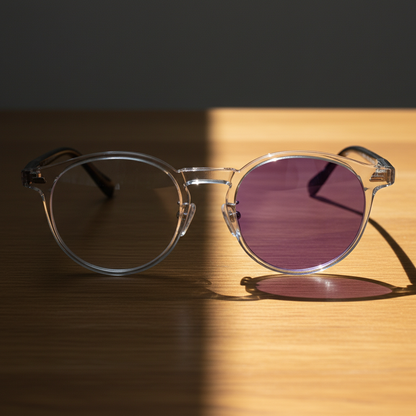 Erin Purple Photochromic Lens Glasses - Clear Round TR90 Frame - Lifestyle Shot