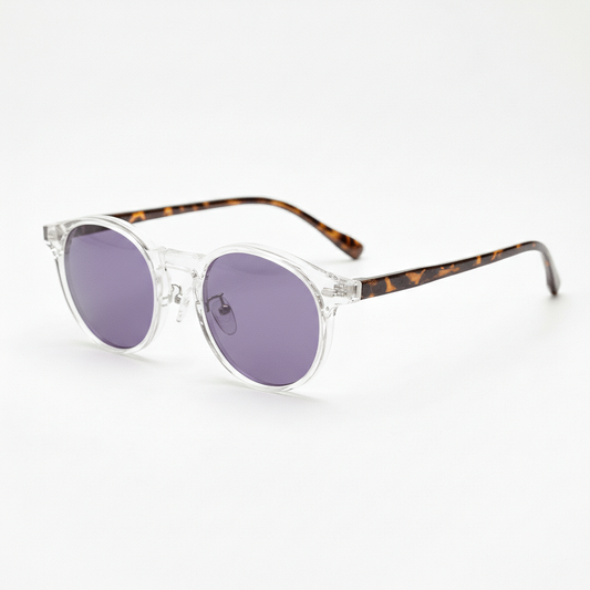 Erin Purple Tinted Lens Sunglasses - Clear Round TR90 Frame - Side View