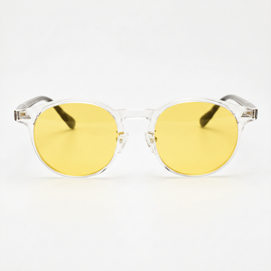 Erin Yellow Tinted Lens Sunglasses - Clear Round TR90 Frame - Front View