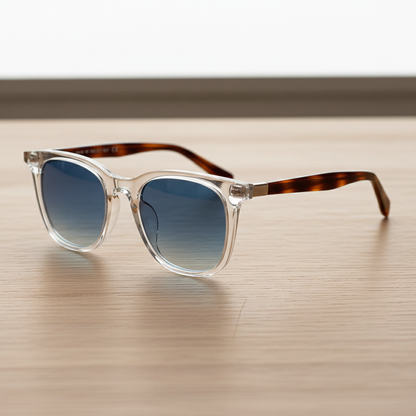 Faith Blue Gradient Lens Sunglasses - Clear Rectangle TR90 Frame - Lifestyle Shot