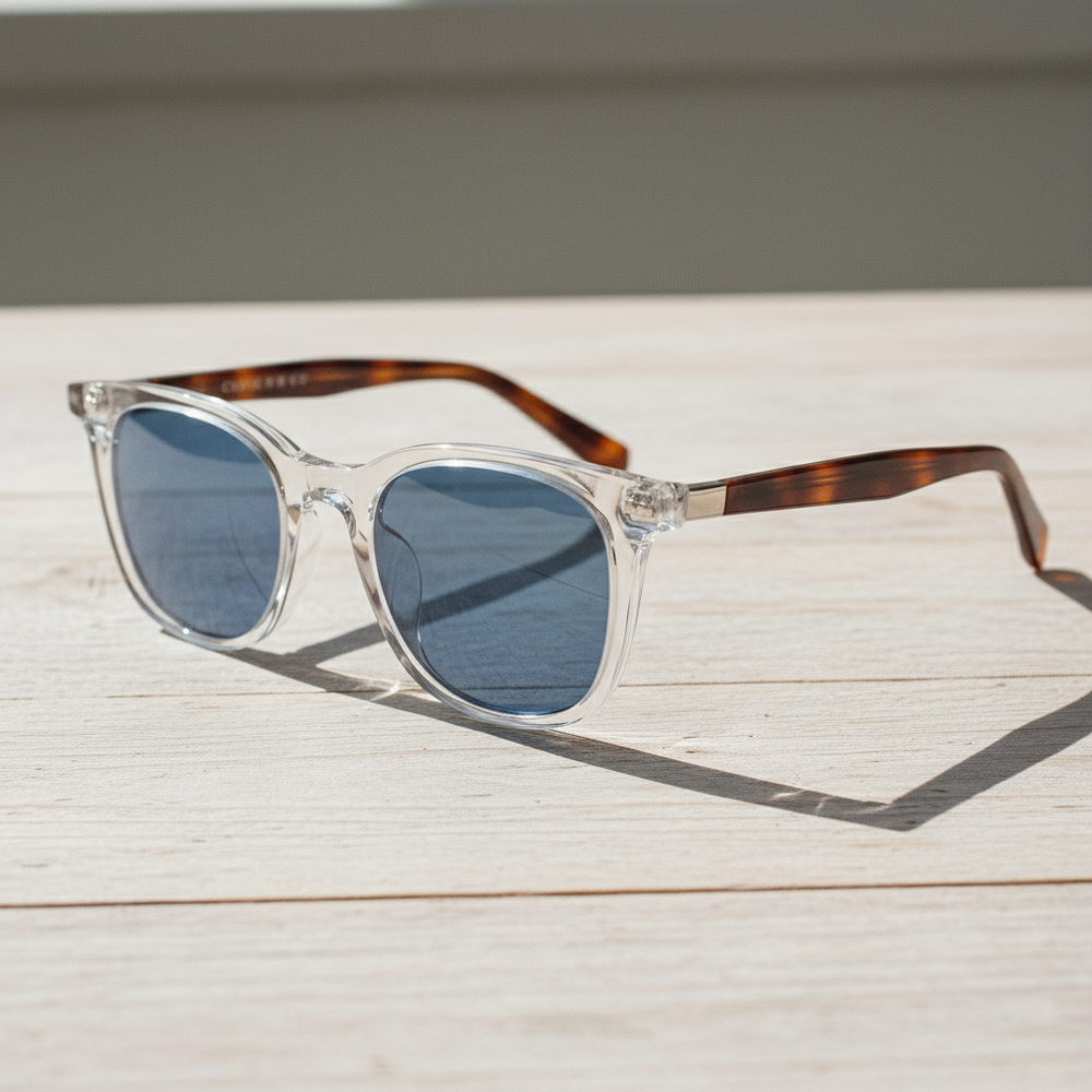 Faith Blue Tinted Lens Sunglasses - Clear Rectangle TR90 Frame