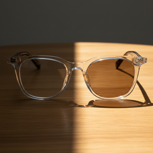 Faith Brown Photochromic Lens Glasses - Clear Rectangle TR90 Frame - Lifestyle Shot