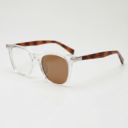 Faith Brown Photochromic Lens Glasses - Clear Rectangle TR90 Frame - Side View