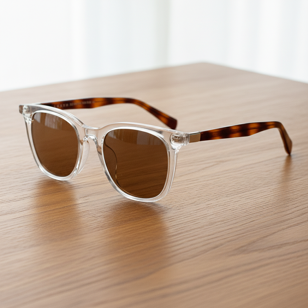 Faith Brown Tinted Lens Sunglasses - Clear Rectangle TR90 Frame