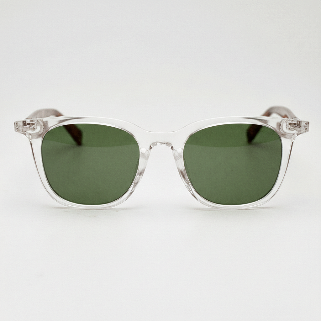 Faith Green Tinted Lens Sunglasses - Clear Rectangle TR90 Frame - Front View
