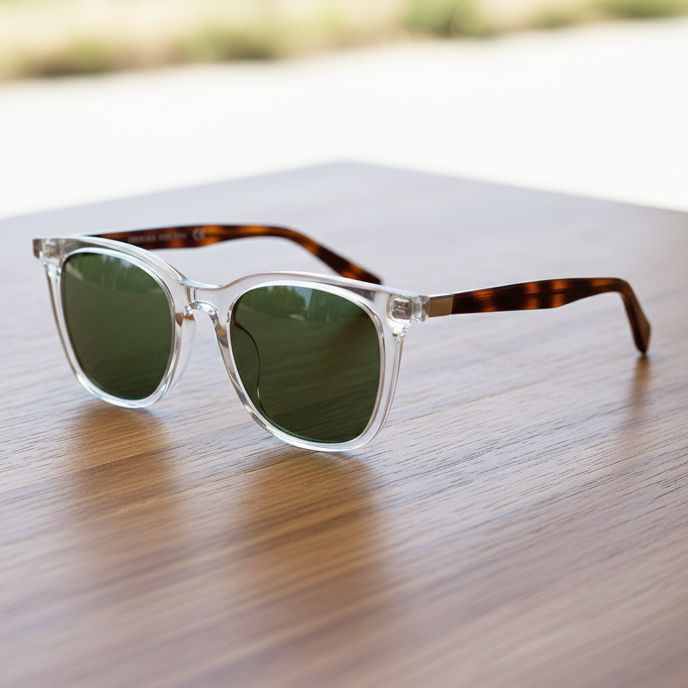 Faith Green Tinted Lens Sunglasses - Clear Rectangle TR90 Frame