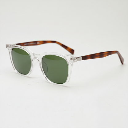 Faith Green Tinted Lens Sunglasses - Clear Rectangle TR90 Frame - Side View