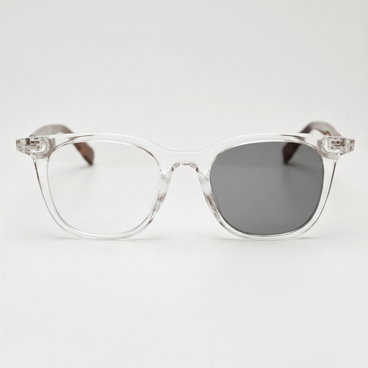 Faith Grey Photochromic Lens Glasses - Clear Rectangle TR90 Frame - Front View