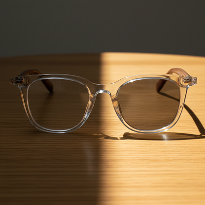 Faith Grey Photochromic Lens Glasses - Clear Rectangle TR90 Frame - Lifestyle Shot