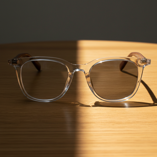 Faith Grey Photochromic Lens Glasses - Clear Rectangle TR90 Frame - Lifestyle Shot