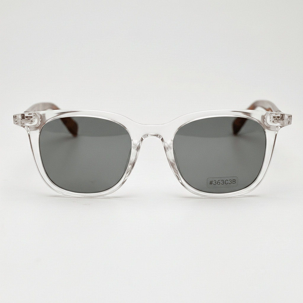 Faith Grey Tinted Lens Sunglasses - Clear Rectangle TR90 Frame - Front View