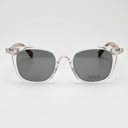 Faith Grey Tinted Lens Sunglasses - Clear Rectangle TR90 Frame - Front View