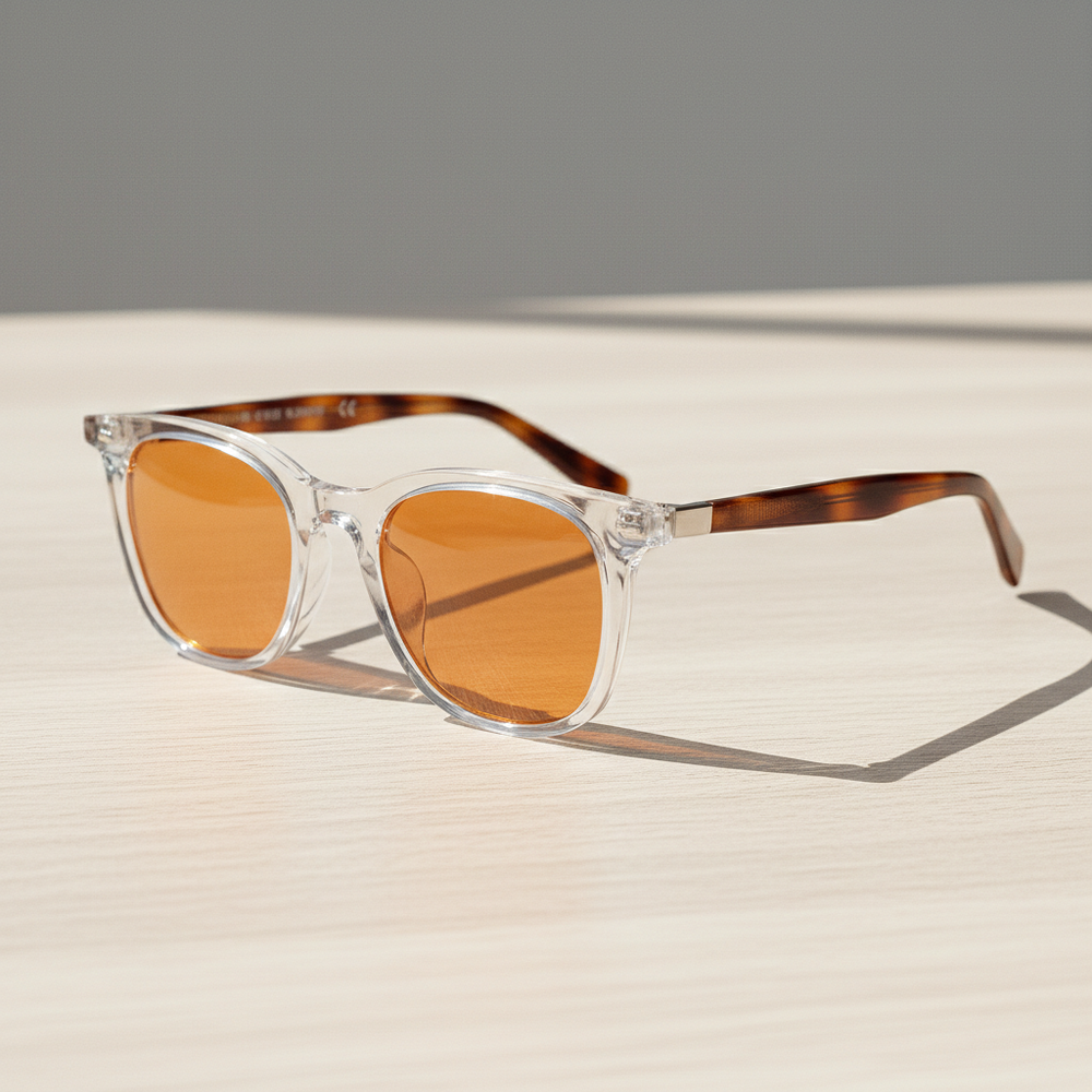 Faith Orange Tinted Lens Sunglasses - Clear Rectangle TR90 Frame