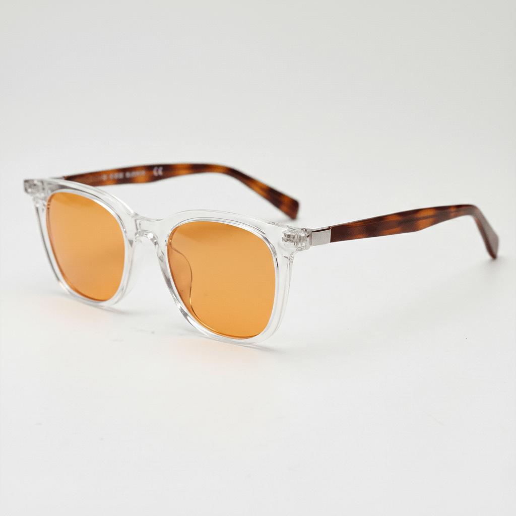 Faith Orange Tinted Lens Sunglasses - Clear Rectangle TR90 Frame - Side View