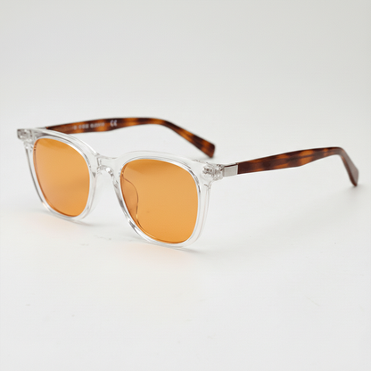 Faith Orange Tinted Lens Sunglasses - Clear Rectangle TR90 Frame - Side View
