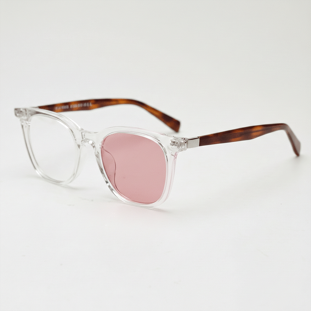 Faith Pink Photochromic Lens Glasses - Clear Rectangle TR90 Frame - Side View