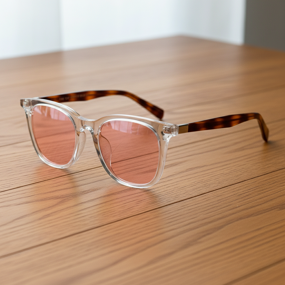 Faith Pink Tinted Lens Sunglasses - Clear Rectangle TR90 Frame