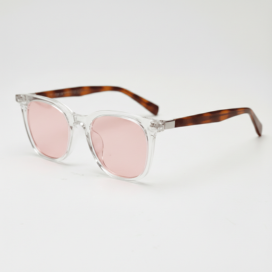 Faith Pink Tinted Lens Sunglasses - Clear Rectangle TR90 Frame - Side View