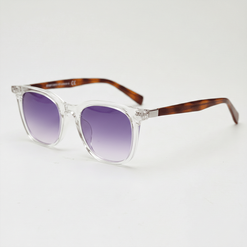 Faith Purple Gradient Lens Sunglasses - Clear Rectangle TR90 Frame - Side View