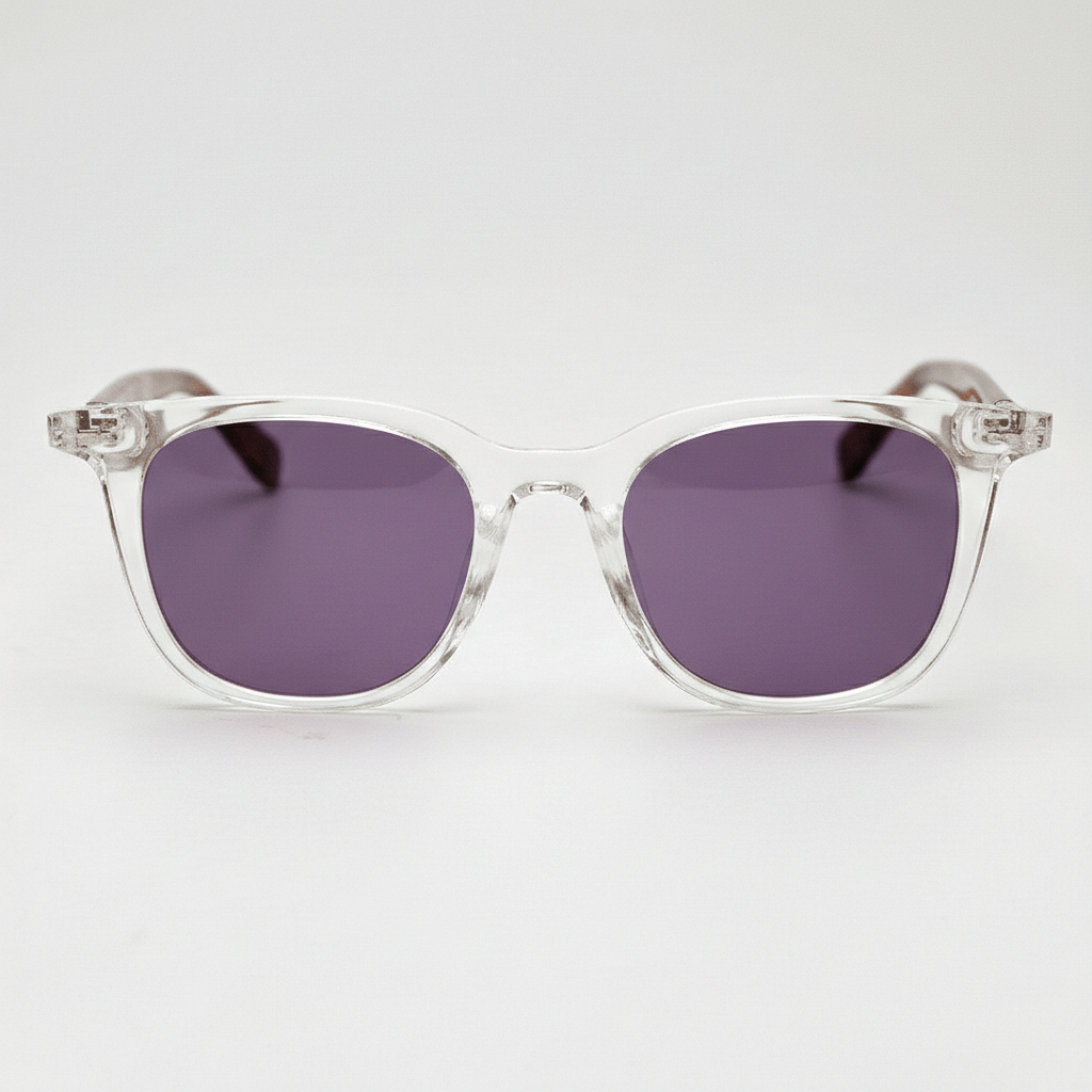 Faith Purple Tinted Lens Sunglasses - Clear Rectangle TR90 Frame - Front View