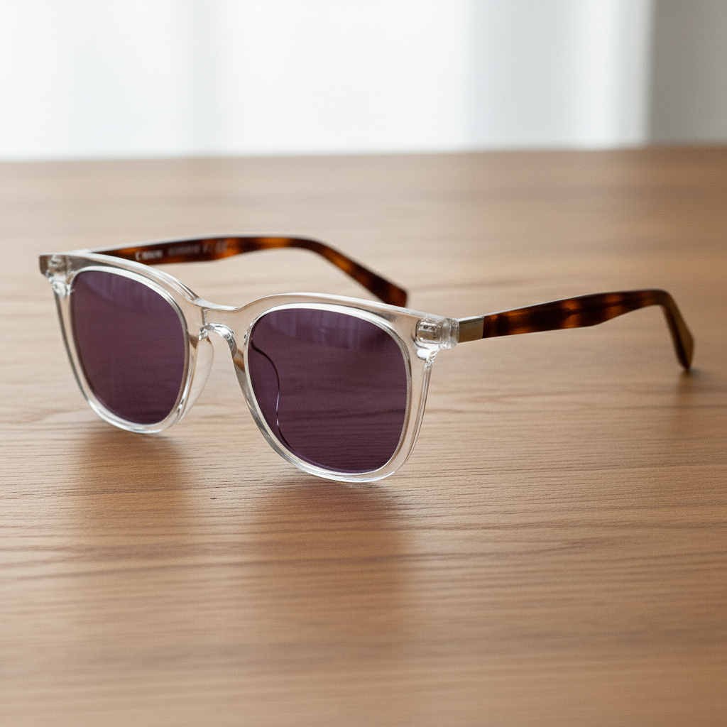 Faith Purple Tinted Lens Sunglasses - Clear Rectangle TR90 Frame - Lifestyle Shot