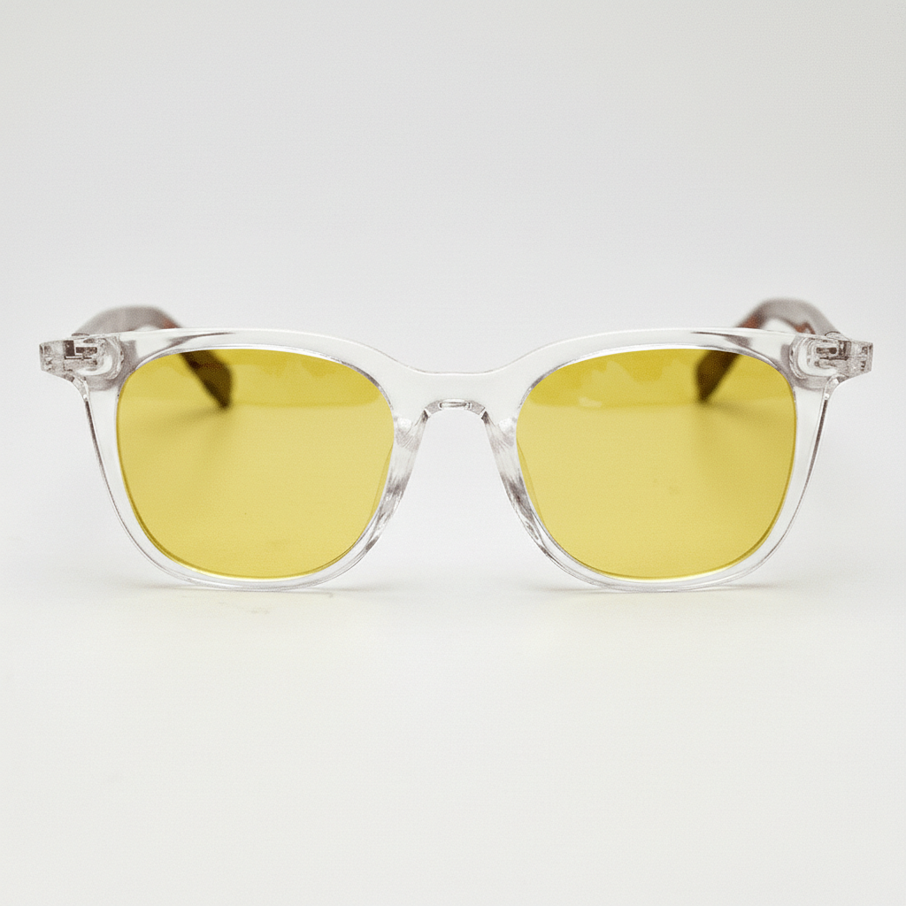 Faith Yellow Tinted Lens Sunglasses - Clear Rectangle TR90 Frame - Front View