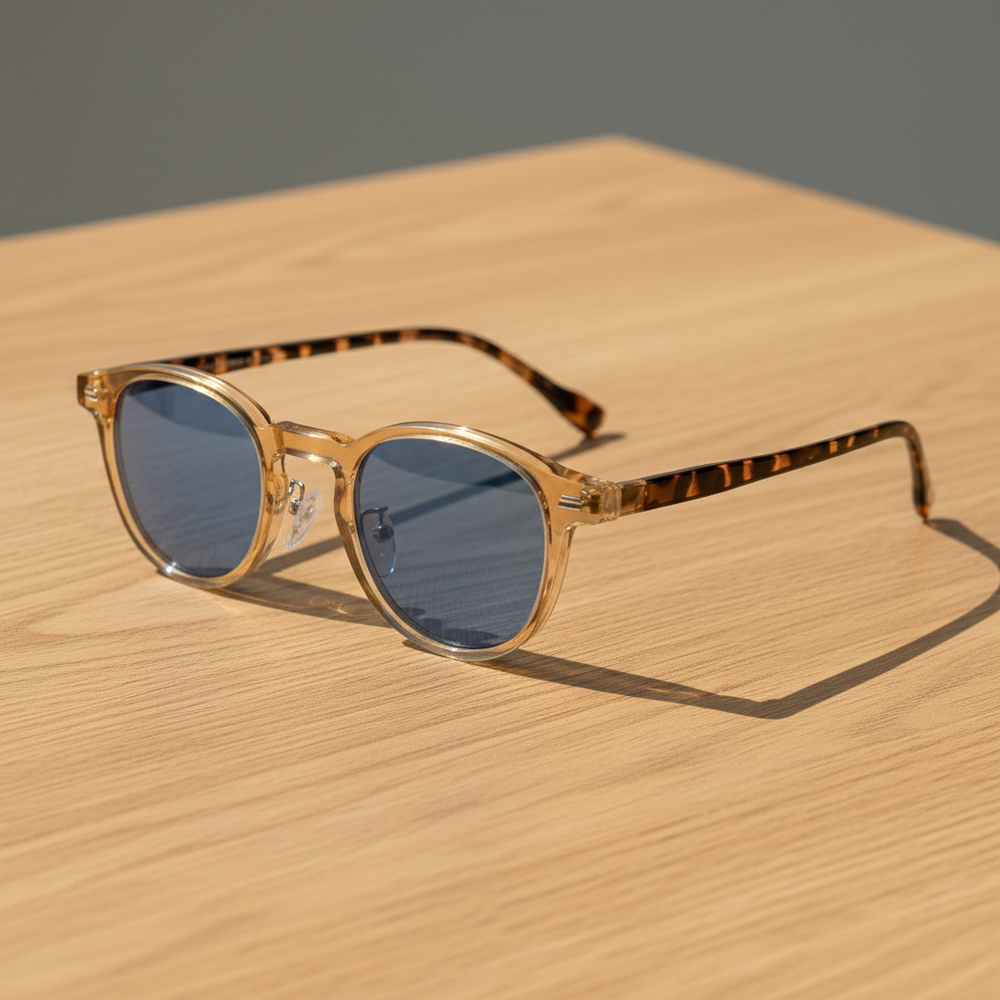 Gail Blue Tinted Lens Sunglasses - Yellow Round TR90 Frame