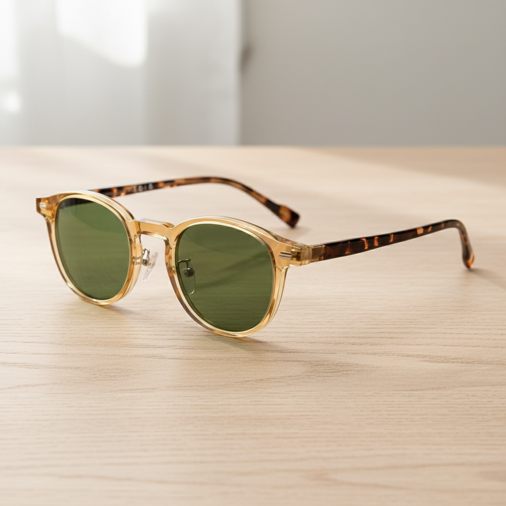 Gail Green Tinted Lens Sunglasses - Yellow Round TR90 Frame